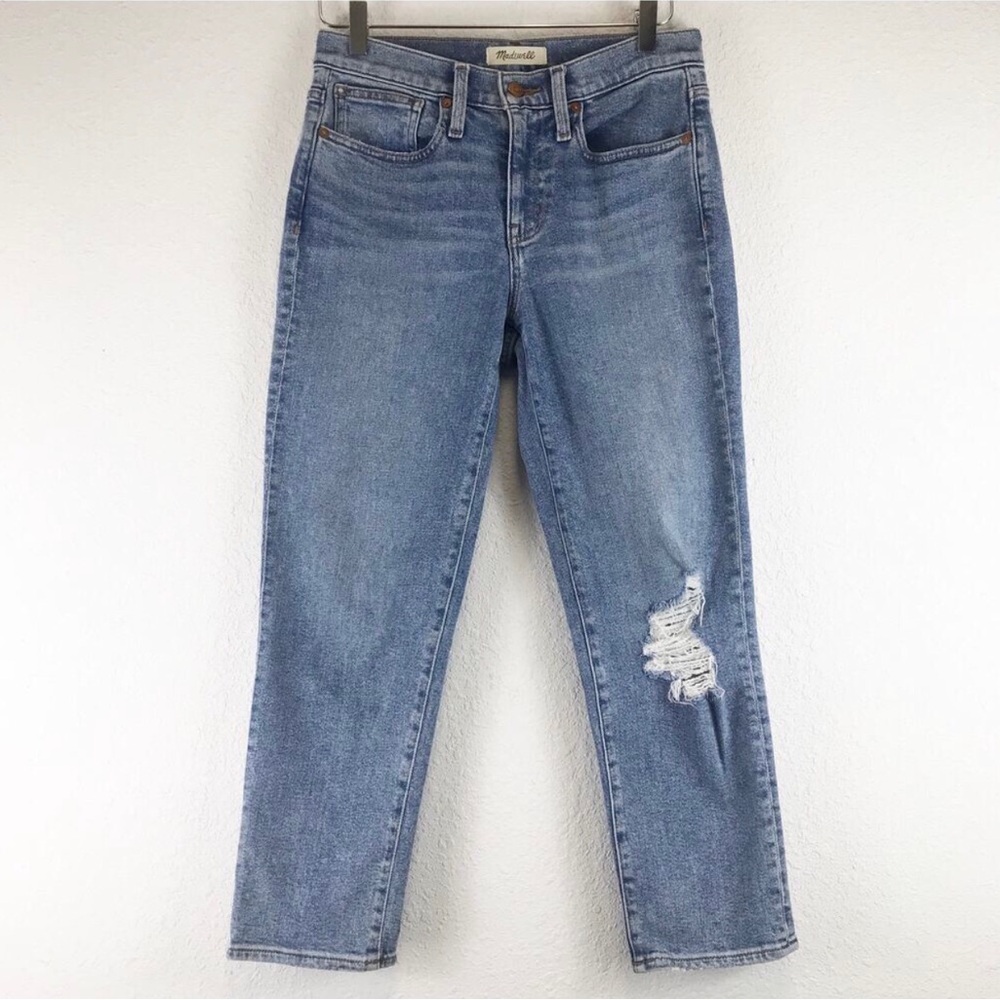 Madewell The Petite Girljean in Berryton Wash Distressed High Rise Jeans 25P